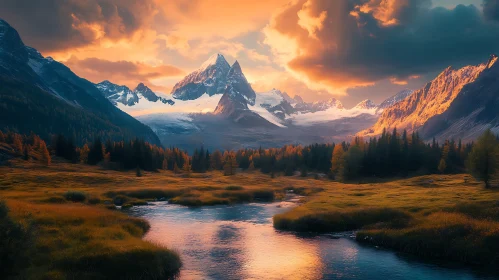 Snowy Mountain Range at Sunset