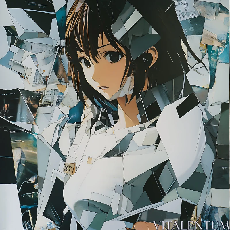 Fragmented Anime Character in Modern Art Style AI Image