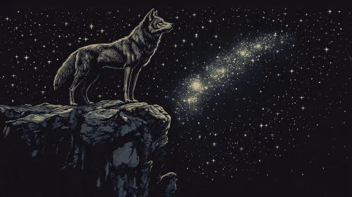 Lone Wolf Under Starry Night