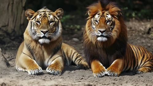 Striking Feline Duo: Tiger and Lion