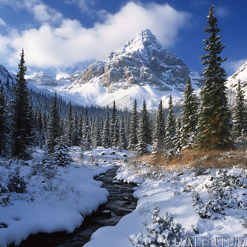 AI ART Winter Mountain Landscape with Stream