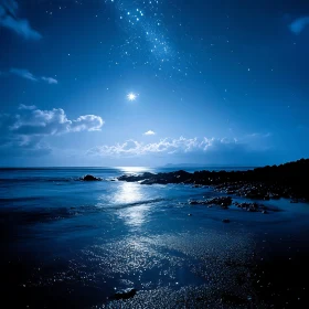 Night Seascape with Starry Sky