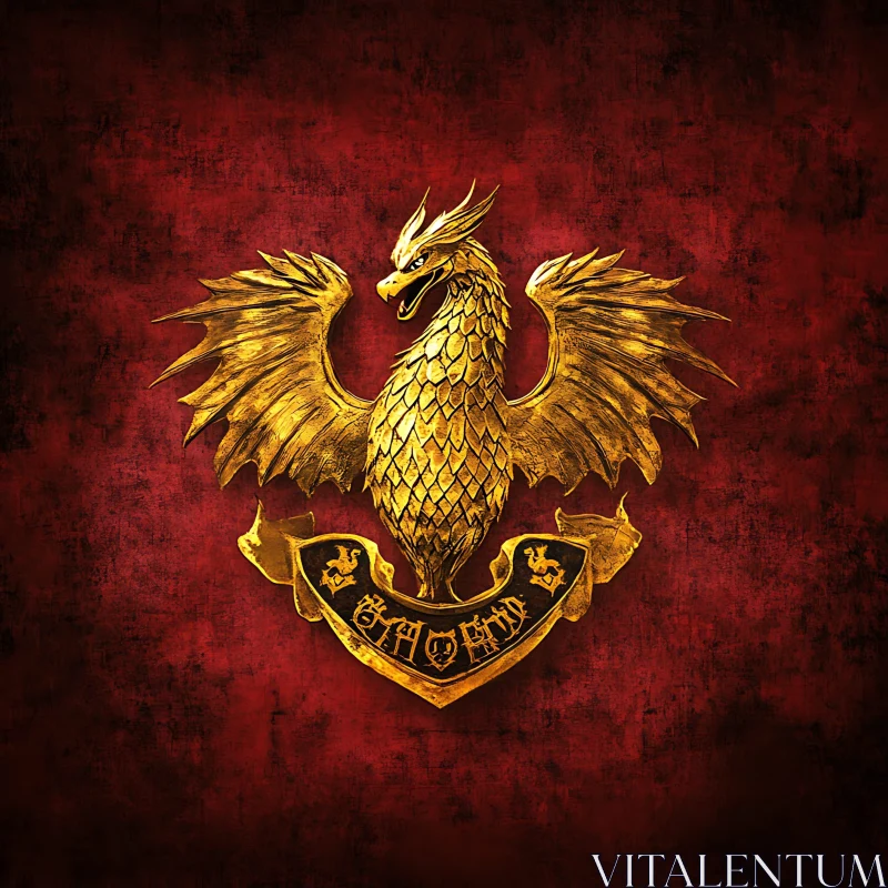 Phoenix Emblem Art on Red Background AI Image