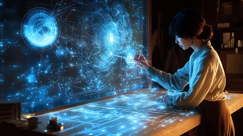 Woman and Digital Data Display
