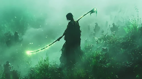 Shrouded Figure with Glowing Scythe