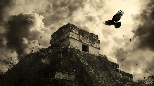 Sepia Pyramid and Soaring Eagle