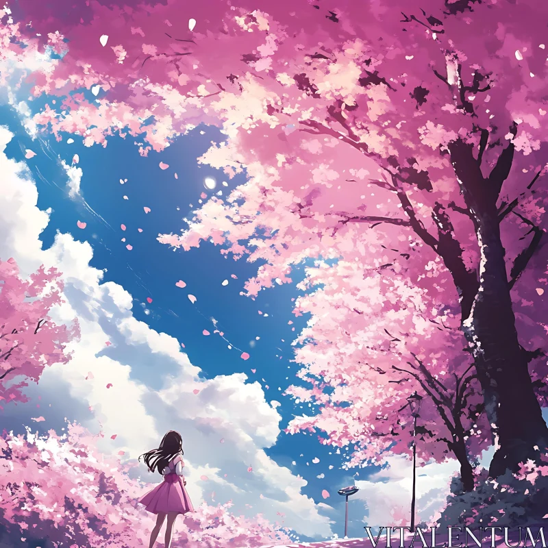 Girl Amidst Blooming Cherry Blossoms AI Image