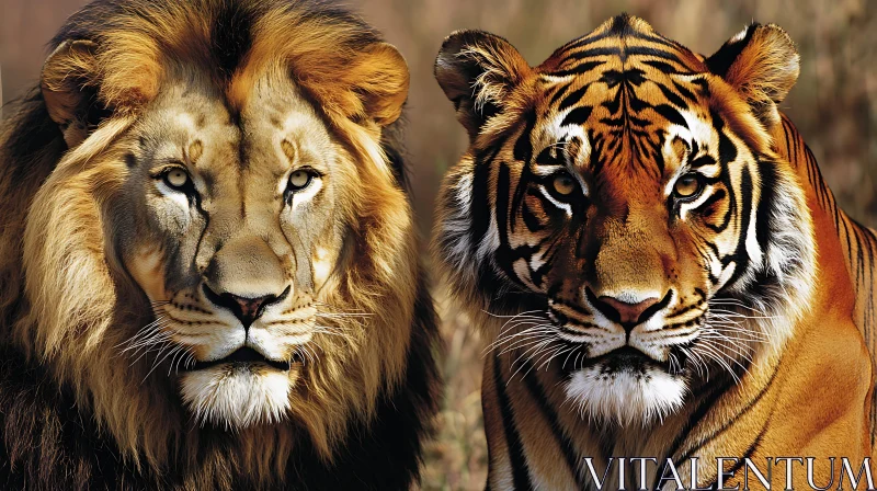 A Lion and Tiger Face to Face AI Image