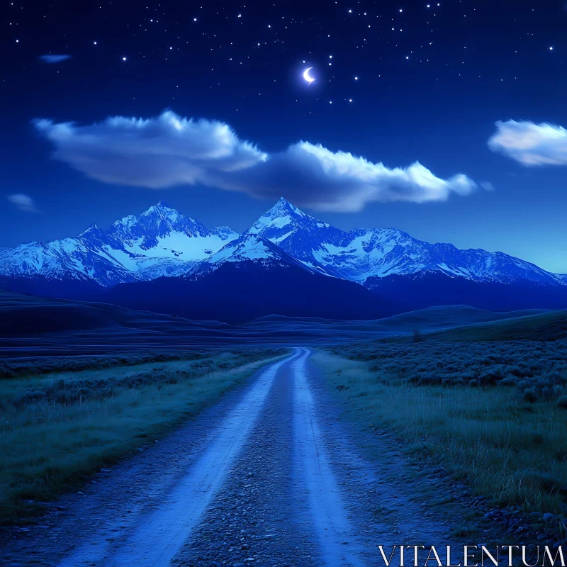 Starry Night Mountain Vista AI Image