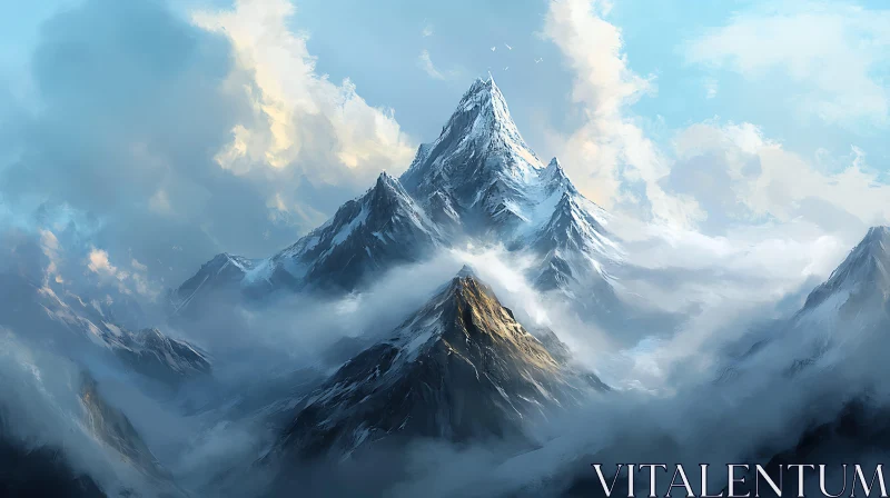 Mountain Range Through the Clouds AI Image