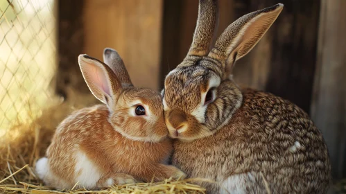 Two Rabbits Cuddling