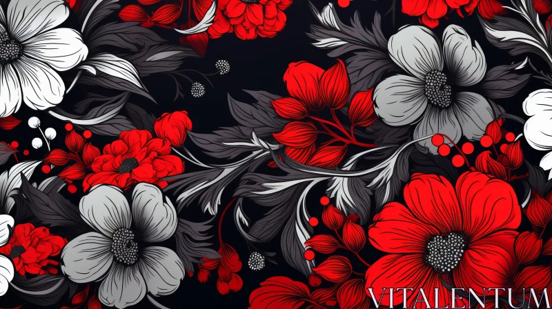 Abstract Floral Wallpaper in Red, White and Black AI Image