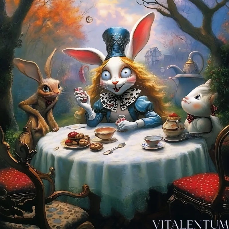 AI ART Whimsical Tea Time with Bunnies