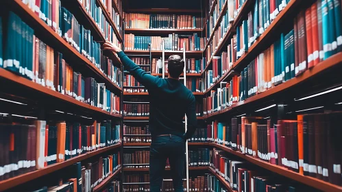 Man Reaching for Book in Library