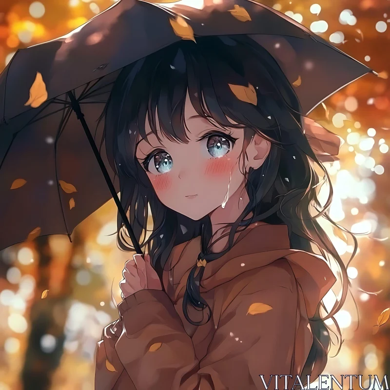 Autumn Anime Girl with Emotional Expression AI Image