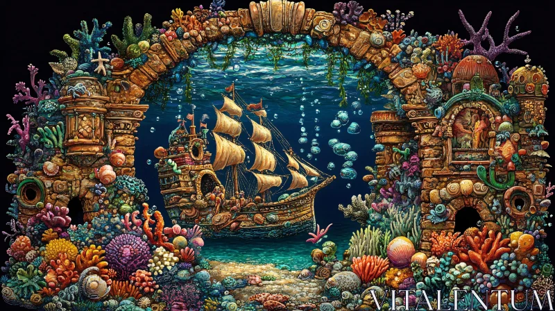 AI ART Coral Archway Sailing Ship