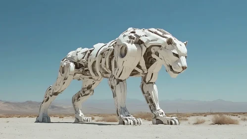 Robotic Cat in Desert Landscape