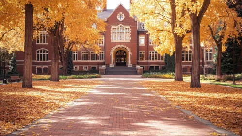 Autumn University Campus with Brick Architecture