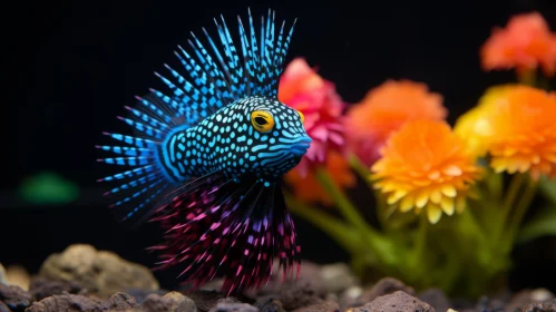 Colorful Fish on a Rock in Floralpunk Style