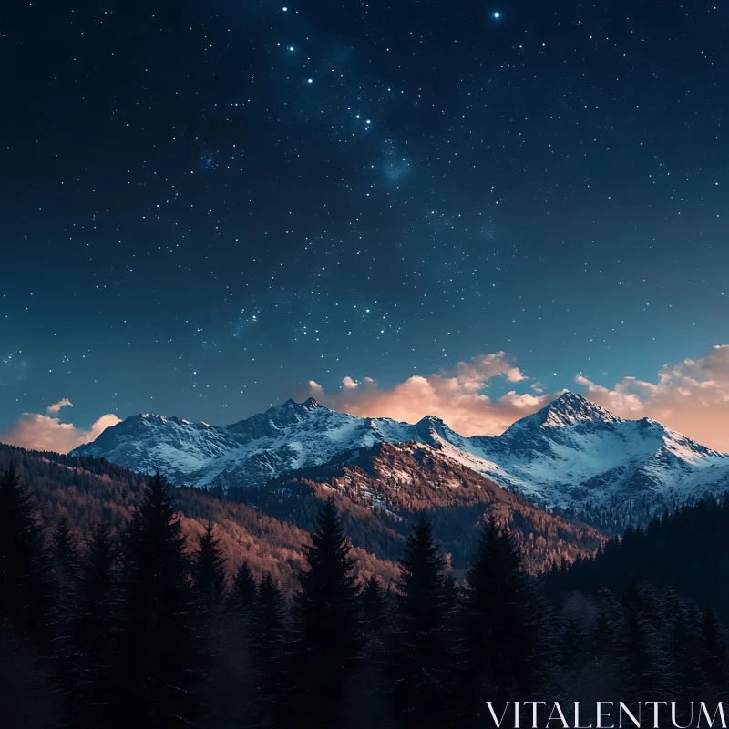 AI ART Snowy Peaks Under Starry Night Canvas