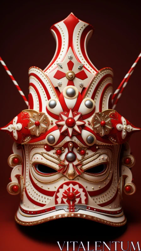 Elaborate Red Asian Style Mask on Vibrant Background | Precise Nautical Detail AI Image
