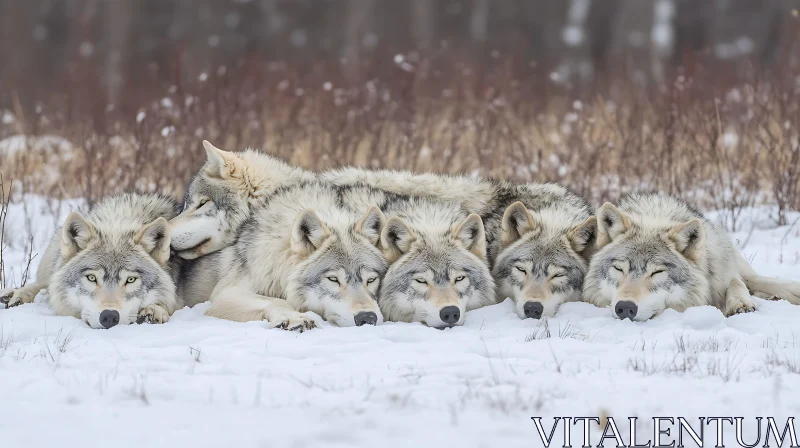 Serene Wolves in Snowy Landscape AI Image