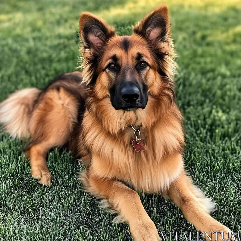 Attentive German Shepherd on Lawn AI Image