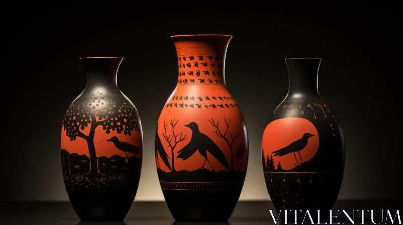 AI ART Hand-Painted Bird Themed Vases with Historical Inspirations