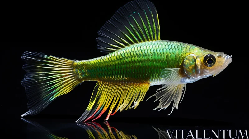 Neon Colored Betta Fish on Reflective Surface AI Image