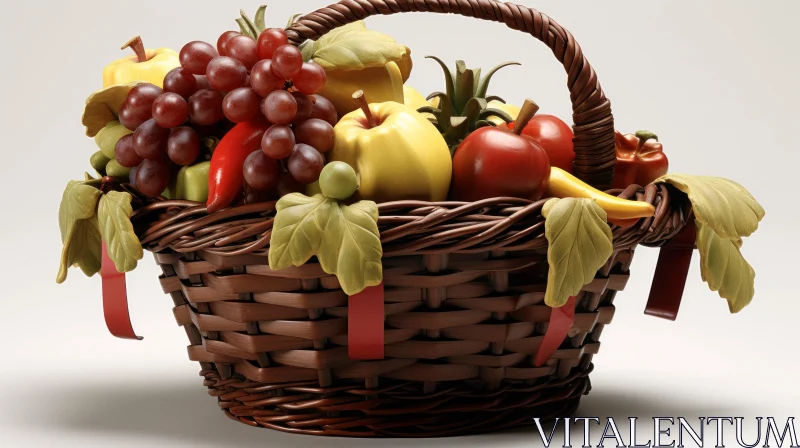 Wicker Fruit Basket - Highly Detailed 3D Model AI Image