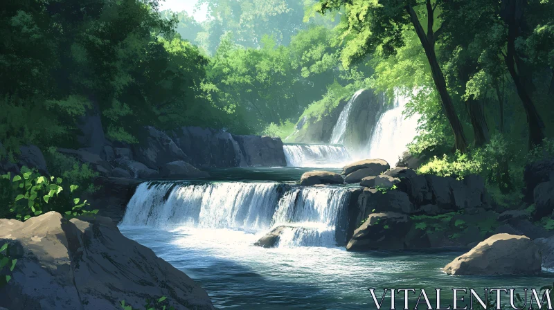 AI ART Peaceful Cascading Waterfall in Nature