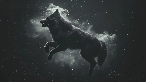 Leaping Wolf in Starry Expanse