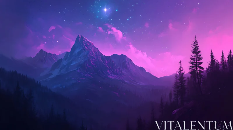 Night Landscape with Mountains and Starry Sky AI Image