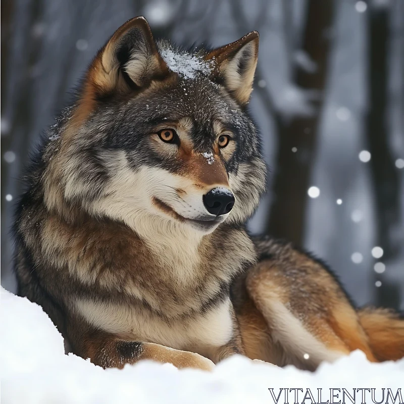 Winter Wolf Portrait in Snowy Woods AI Image