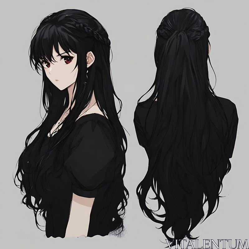 Anime Character Design with Long Flowing Hair AI Image