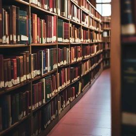 Endless Rows of Books in Library