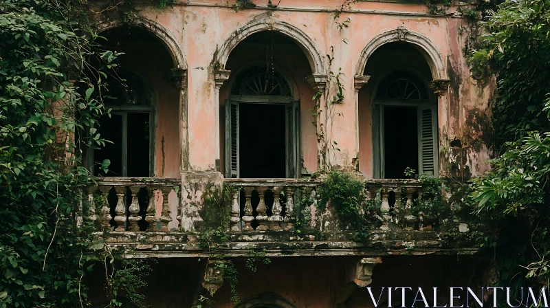 Desolate Pink Facade of Historic Mansion AI Image