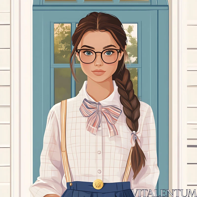 AI ART Young Woman in Preppy Attire Portrait