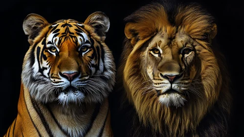Tiger and Lion Side-by-Side