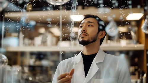 Scientist Contemplates Equations in Laboratory