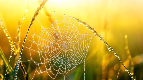 Dew-Kissed Spider Web in Morning Light