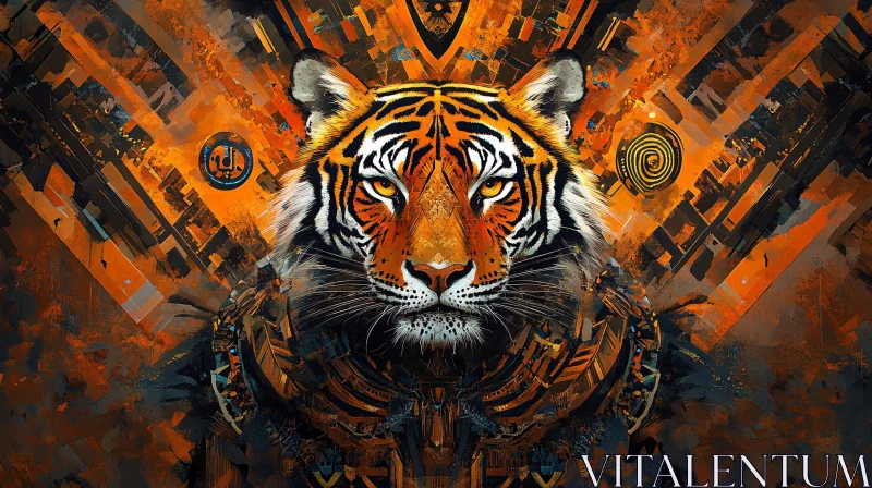 AI ART Symmetrical Tiger Head in Artistic Patterns