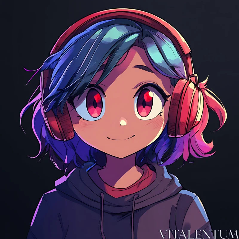 AI ART Colorful Anime Portrait of a Character with Headphones