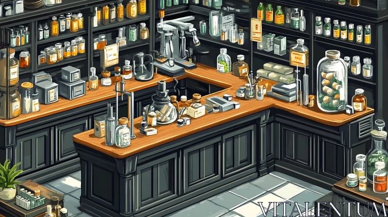 AI ART Old Pharmacy with Glass Bottles