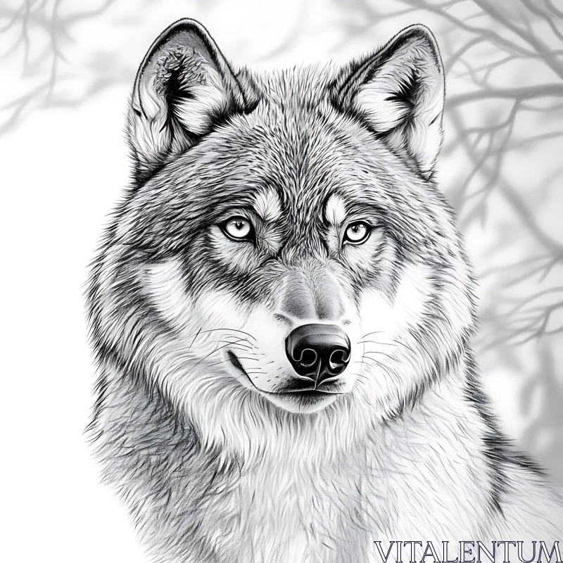 AI ART Detailed Wolf Illustration in Black and White