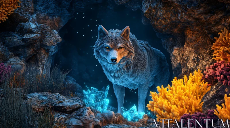 AI ART Starlit Cave Wolf