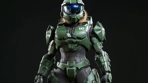 Futuristic Cyborg with Green Armor Suit