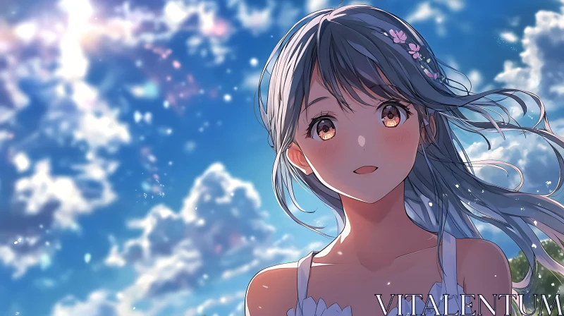 Serene Anime Girl in Bright Sky AI Image