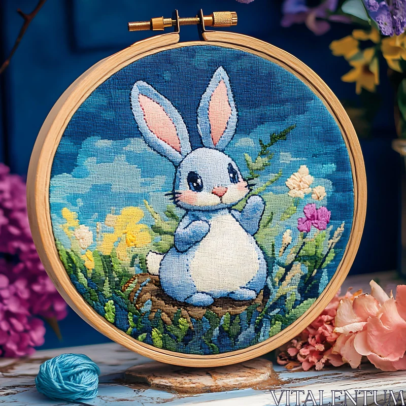 AI ART Handmade Bunny Embroidery in Hoop