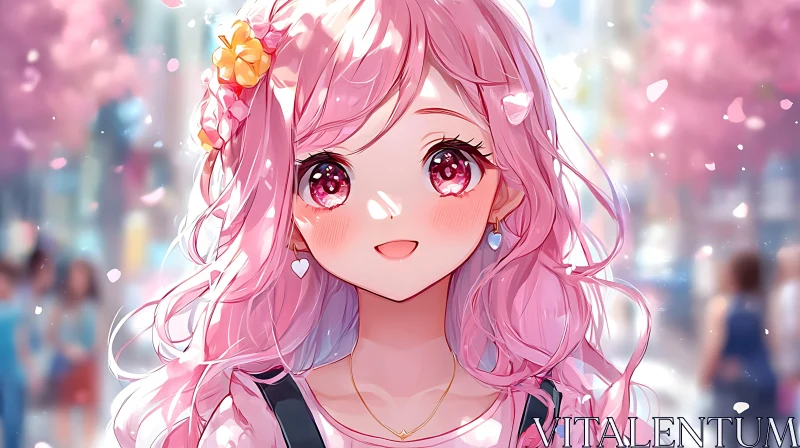 AI ART Joyful Anime Girl in Sakura Scenery